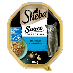 SHEBA Sauce Collection tacka 85 g – mokra karma pełnoporcjowa dla dorosłych kotów, kawałki z tuńczykiem, w sosie