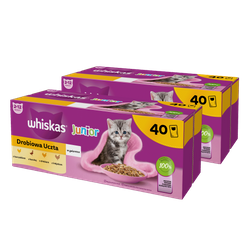 WHISKAS Junior saszetka 80 x 85 g Drobiowa Uczta - mokra karma pełnoporcjowa dla kociąt, w galaretce (kawałki z: kurczakiem, kaczką, drobiem, indykiem)
