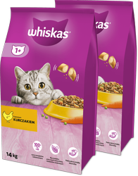 WHISKAS Adult 2x14kg - sucha karma pełnoporcjowa dla dorosłych kotów, z pysznym kurczakiem