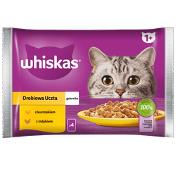 WHISKAS Adult saszetka 4 x 85 g Drobiowa Uczta - mokra karma pełnoporcjowa dla dorosłych kotów, w galaretce (kawałki z: kurczakiem, indykiem)
