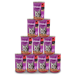 WHISKAS Adult puszka 24x400g - mokra karma dla kotów z wołowiną w sosie