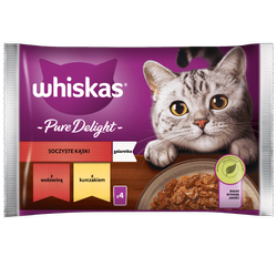 Whiskas Adult Soczyste Kąski w galaretce 4x 85g (kawałki z: wołowiną, kurczakiem)