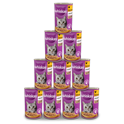 WHISKAS Adult puszka 12x400 g - mokra karma pełnoporcjowa dla dorosłych kotów, kawałki z kurczakiem w galaretce