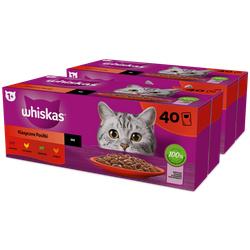 WHISKAS Adult saszetka 80x85g Klasyczne Posiłki - mokra karma pełnoporcjowa dla dorosłych kotów, w sosie (kawałki z: wołowiną, kurczakiem, jagnięciną, drobiem)