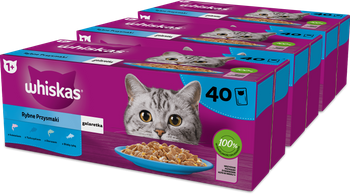 WHISKAS Adult saszetka 3x40x85g Rybne Przysmaki - mokra karma pełnoporcjowa dla dorosłych kotów, w galaretce (kawałki z: łososiem, tuńczykiem, dorszem, białą rybą)