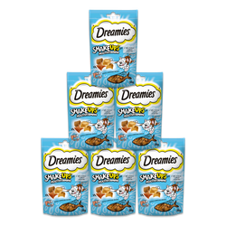 DREAMIES Shake Ups Multivitamins 6x55 g – przysmak dla kota, uczta z owocami morza (o smaku łososia, tuńczyka i krewetek)