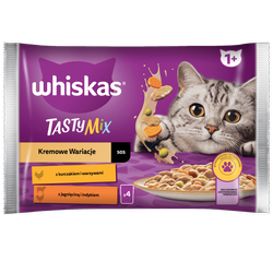 WHISKAS Adult saszetka 4 x 85 g Kremowe Wariacje - mokra karma pełnoporcjowa dla dorosłych kotów, w sosie (kawałki z: kurczakiem i warzywami, jagnięciną i indykiem)