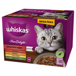 WHISKAS Adult Pure Delight saszetka 24 x 85 g Soczyste Kąski - mokra karma pełnoporcjowa dla dorosłych kotów, w galaretce (kawałki z: wołowiną, kurczakiem, jagnięciną, drobiem)