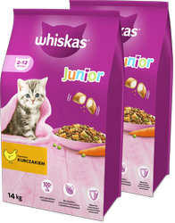 WHISKAS Junior 2x14 kg - sucha karma pełnoporcjowa dla kociąt, z pysznym kurczakiem