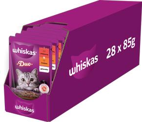 WHISKAS Adult saszetka 28x85 g - mokra karma pełnoporcjowa dla dorosłych kotów, kawałki z wołowiną i drobiem w galaretce
