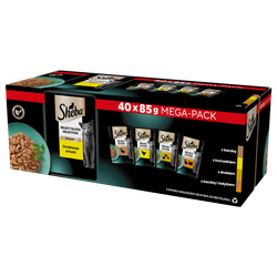 SHEBA Selection Select Slices Drobiowe Smaki saszetki 40x85 g – mokra karma pełnoporcjowa dla dorosłych kotów, w sosie (kawałki z: kaczką, kurczakiem, drobiem, kaczką i indykiem)