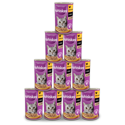WHISKAS Adult puszka 24x400g - mokra karma pełnoporcjowa dla dorosłych kotów, kawałki z kurczakiem w sosie