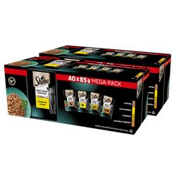 SHEBA Selection Select Slices Drobiowe Smaki saszetki 2x40x85 g – mokra karma pełnoporcjowa dla dorosłych kotów, w sosie (kawałki z: kaczką, kurczakiem, drobiem, kaczką i indykiem)