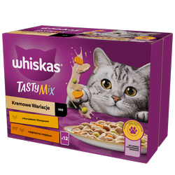 WHISKAS Adult saszetka 12 x 85 g Kremowe Wariacje - mokra karma pełnoporcjowa dla dorosłych kotów, w sosie (kawałki z: kurczakiem i warzywami, jagnięciną i indykiem)