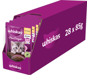 WHISKAS Junior saszetka 28x85 g - mokra karma pełnoporcjowa dla kociąt, kawałki z kurczakiem w galaretce